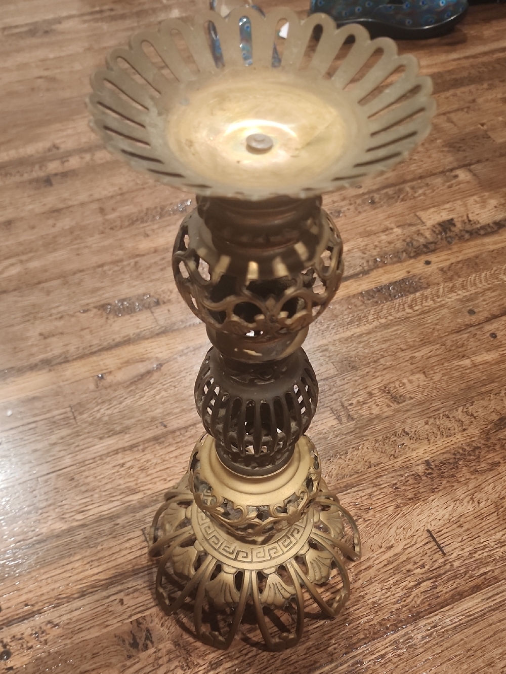 Vintage Ornate Openwork Korean Brass Candlestick